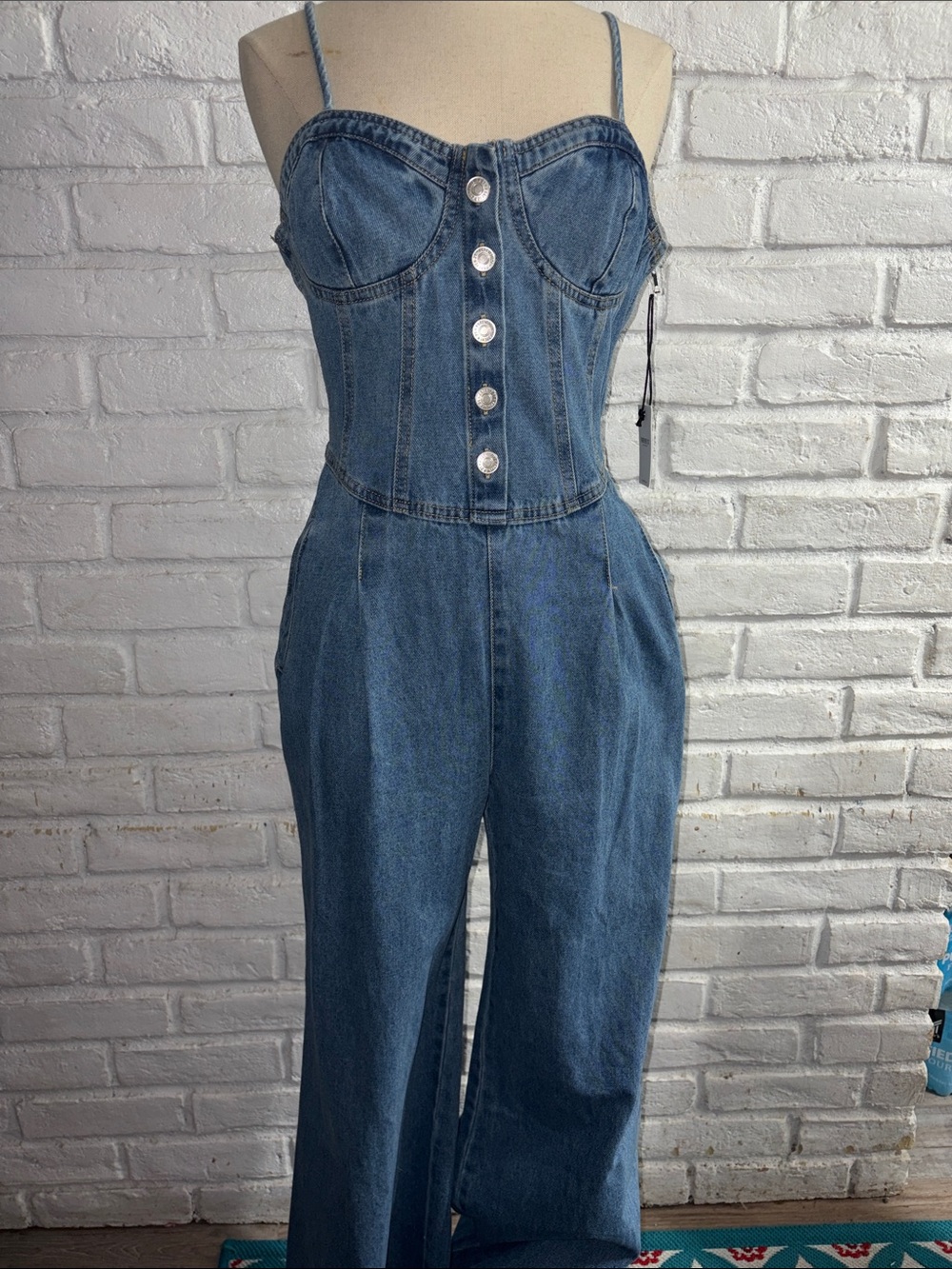 NWT Forever 21 Denim Bustier Jumpsuit - Blue Size M